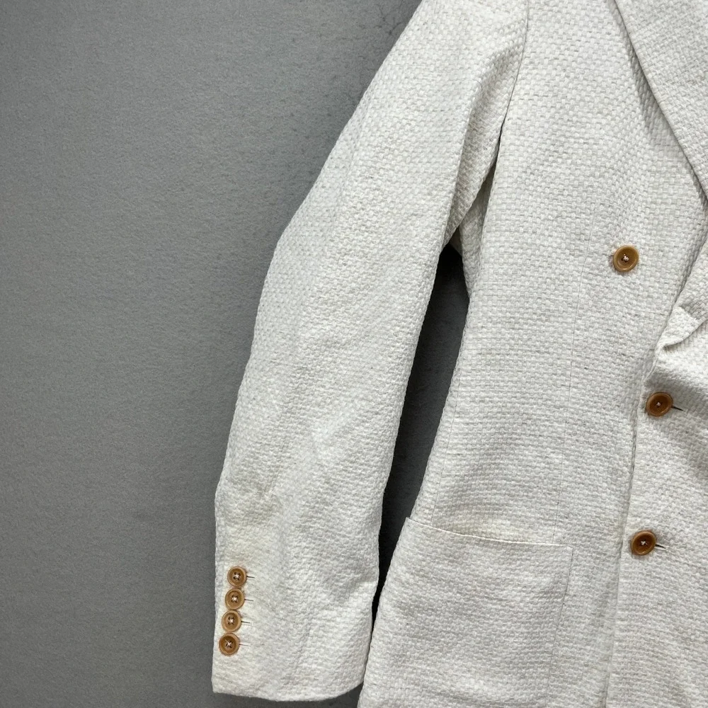 Sebastian Cruz Couture Blazer Men 40L White Double Breasted Textured Luxury Prep